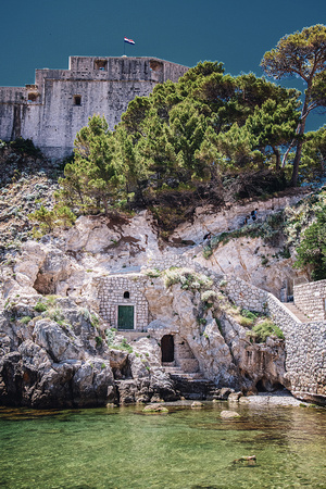 Base of Fort Lovrijenac in Kolorina Bay, Dubrovnik, Croatia