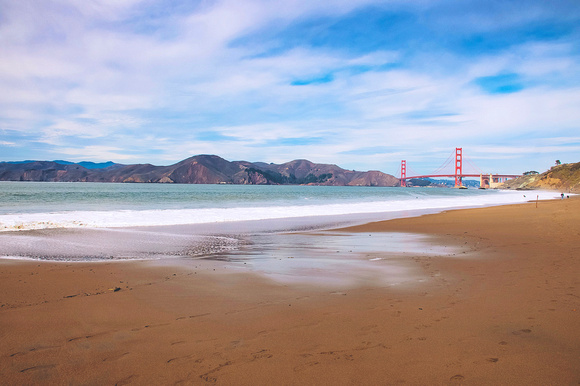 Baker Beach with a view of Golden Gate Bridge and the Marin Head